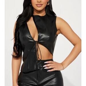 NEW Fashion Nova Black‎ Alazne Faux Leather Top Cut Out Club Sexy Night Out XS